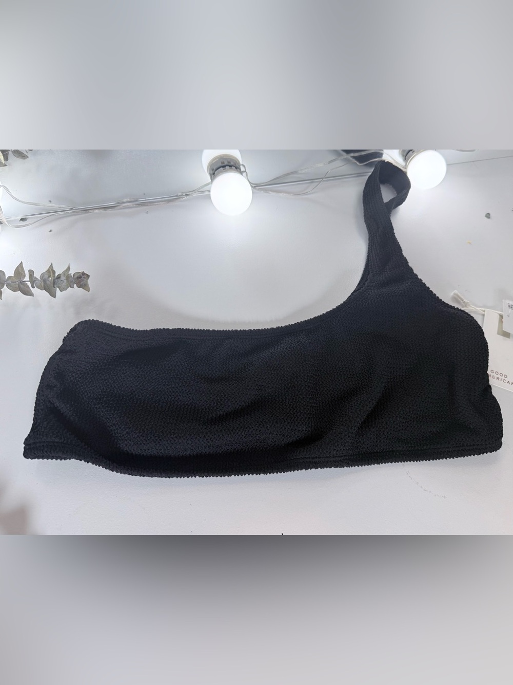 Good American Always Fits One-Shoulder Textured Stretchy Bikini Top Size 7/8